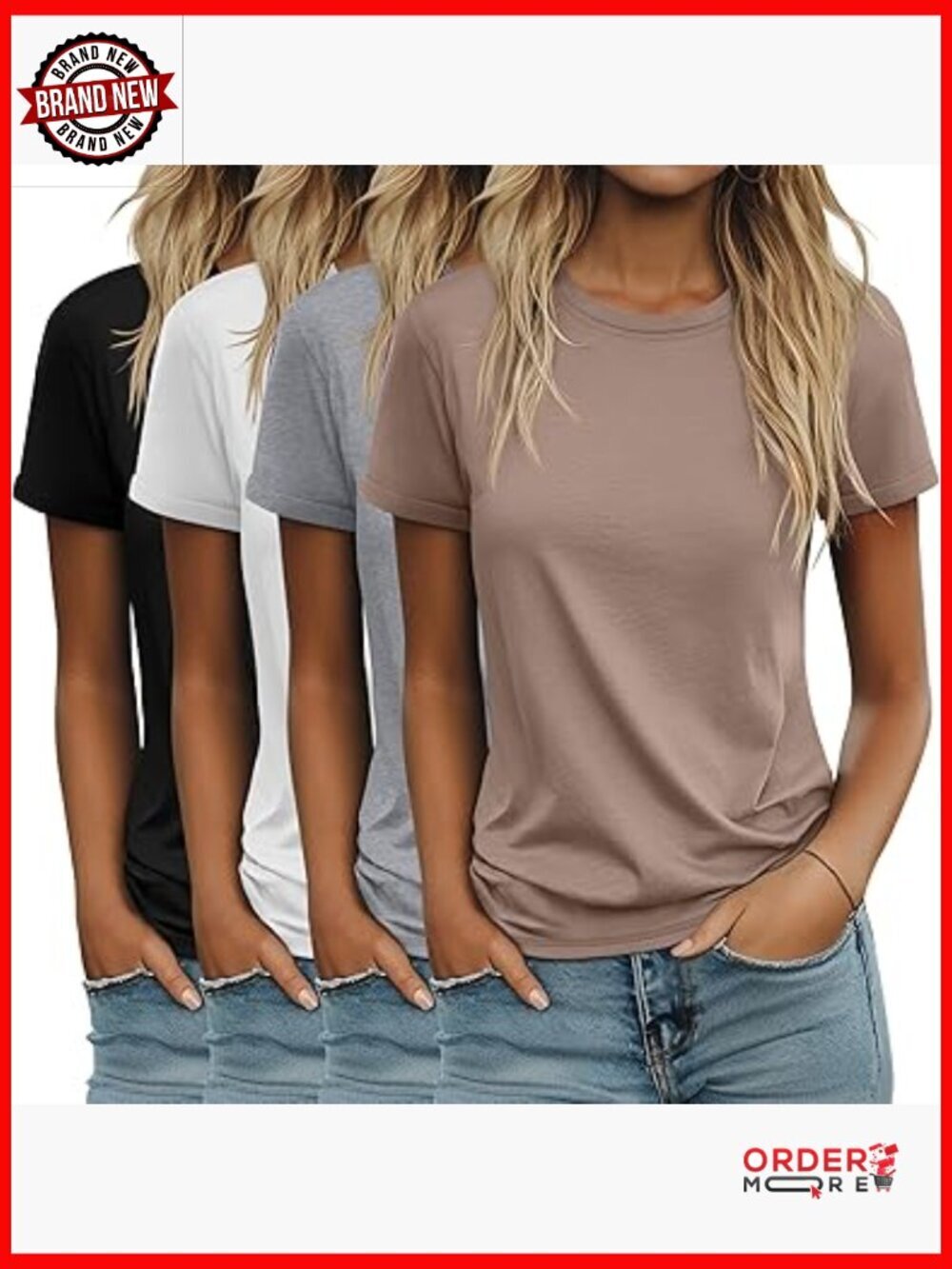 Cotton Tunic Tops 4 Pack Short Sleeve Crewneck Loose Fit Summer Basic Tees